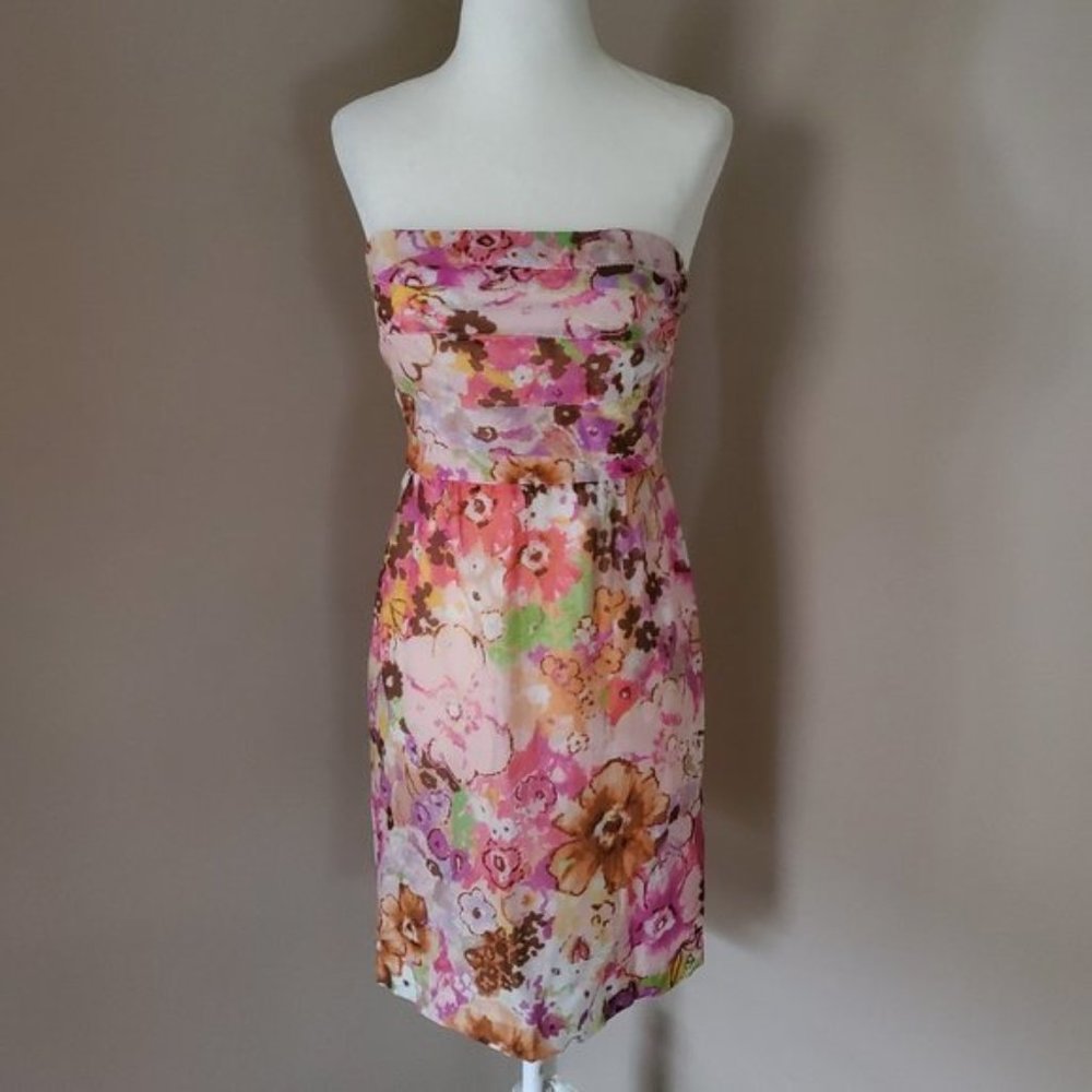 J. Crew Floral Watercolor Strapless Dress Size 0 - Picture 3 of 8